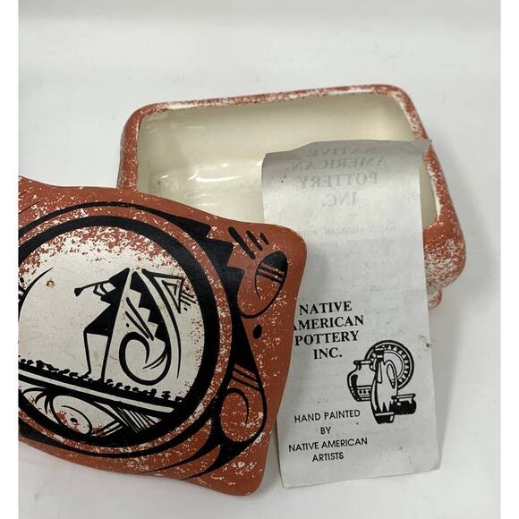 Authentic Navajo Native American Pottery Hand Painted Trinket Jewelry Box Signed - Picture 10 of 13